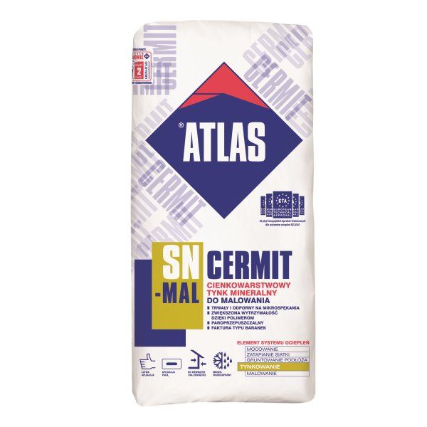 Minerālapmetums ATLAS CERMIT SN-MAL 1.5mm 25kg biezpiens